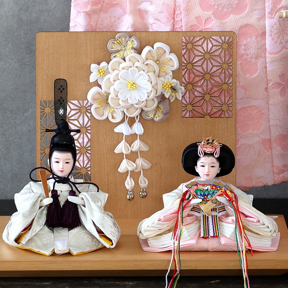 雛人形 コンパクト ミニ 桃の節句 選べる カラー セット品 名前旗 被布