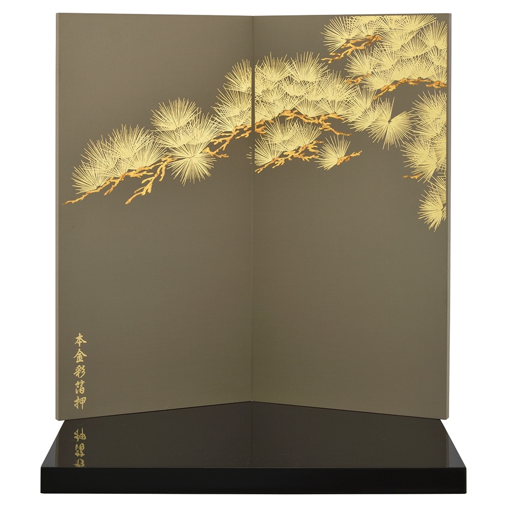 五月人形 コンパクト 飾り台付き 屏風 30号 袋張屏風 金松 グレー 23号