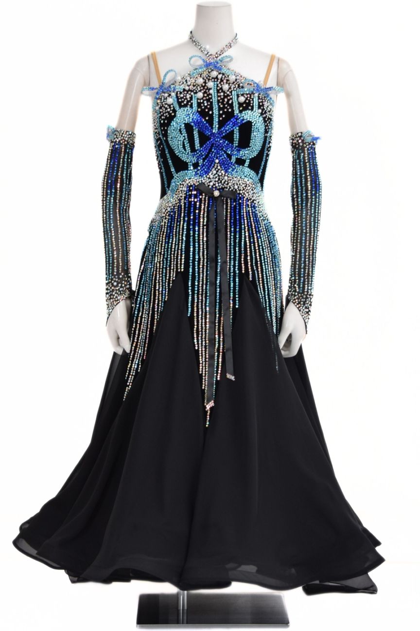 スタンダードドレス WS0736D ブラック L 社交ダンス モダンドレス