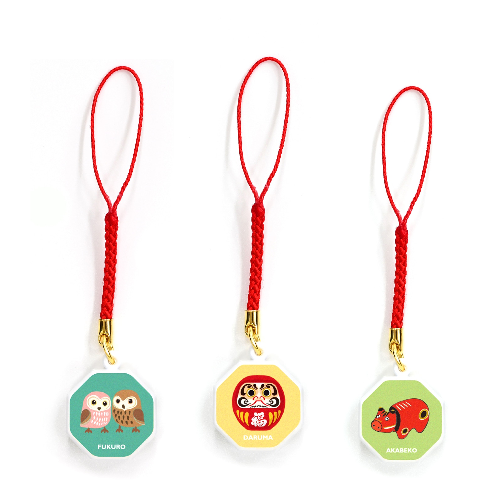 KT-502 しあわせストラップ 八角鈴 縁起物チャーム 全14種類 クリック