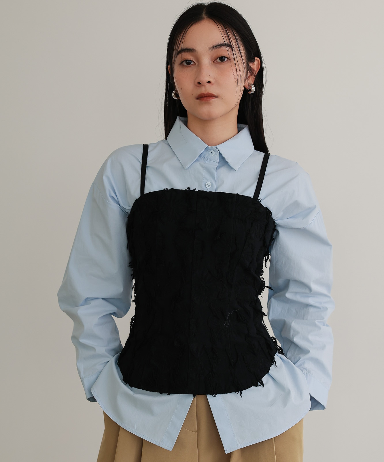 Fringe jacquard Bustier / Black | NEW ARRIVAL | TENTO online store