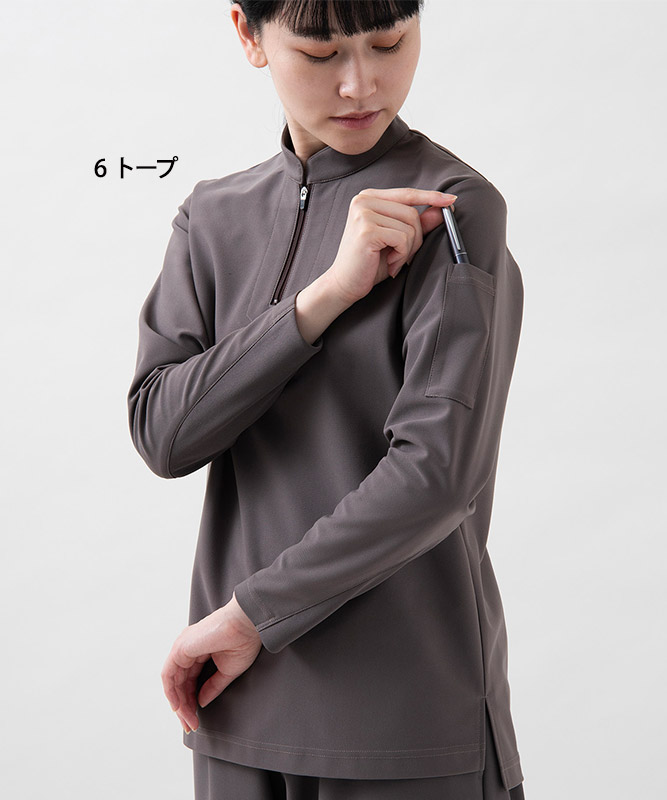 ZIP-UPスタンドカラーニットシャツ長袖[男女兼用][セブンユニフォーム