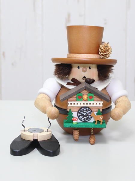 ドイツ製 煙出し人形 カッコウ時計を持つシルクハットの青年