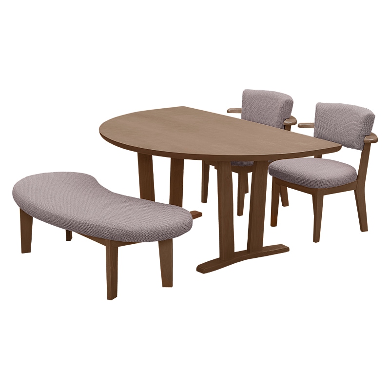 ダイニング4点セット DARTS2 テーブル150半円+ベンチ+チェア2脚 DBR色