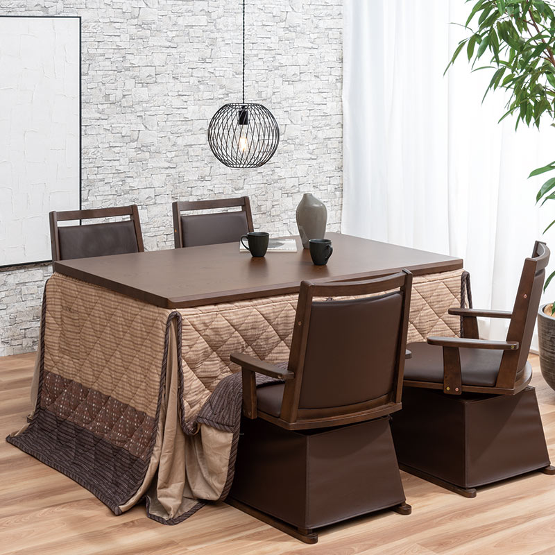 高暖卓6点セット 高暖卓UKT-1361(T)BR + チェアUKC-256(T)BR + 高暖卓