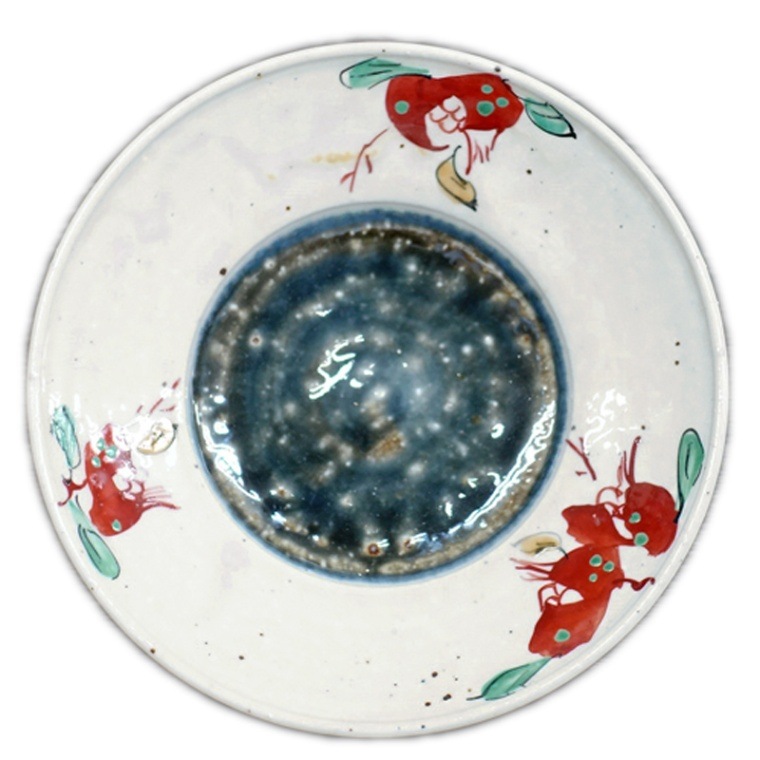 砥部焼 中田窯 5寸リム皿（灰釉加彩）K