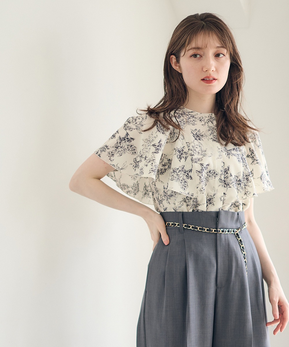 SALE】フリルスリーブ花柄ブラウス - 12Twelve Agenda(トゥエルブ