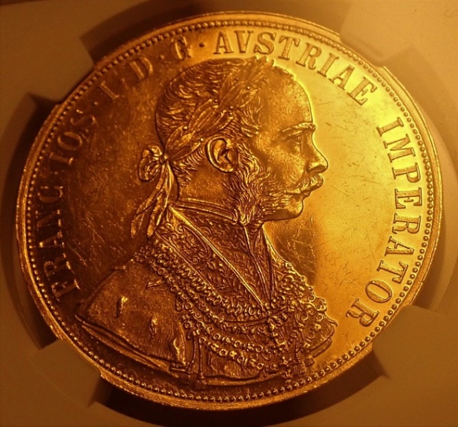 オーストリア1885年、フランツ・ヨーゼフ4ダカット金貨、プルーフ