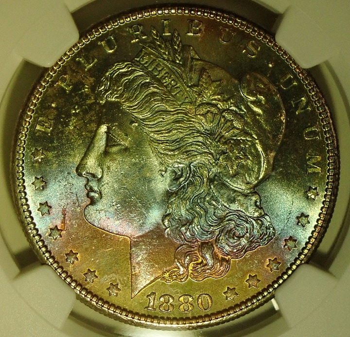 アメリカ1880年1ドル「モルガンダラー」、レインボートーン