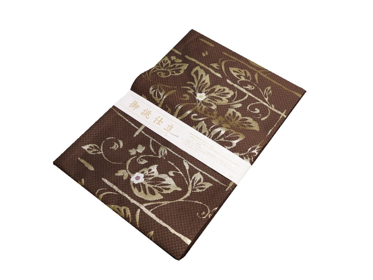仕立て上がり正絹名古屋帯「茶色の地に金色の唐花模様」 | 帯,帯