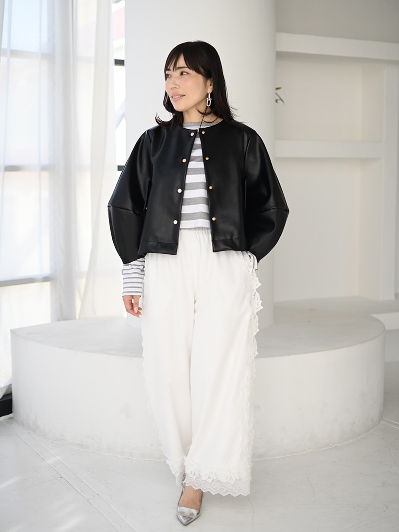 プリーツレザーライクジャケット | Outer | | TREFLE＋1（トレフル