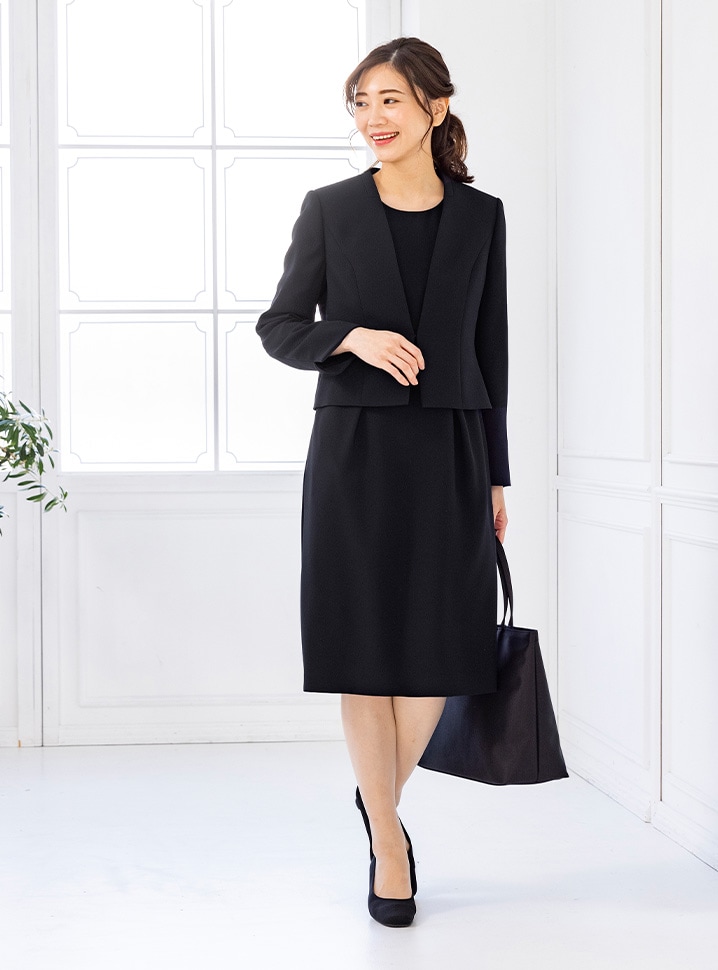 商品番号1003210]カラーレスジャケット×セットアップ風ワンピース