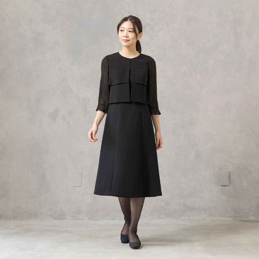 HIROMI YOSHIDA Black 1203420]ノーカラージャケット×シフォン