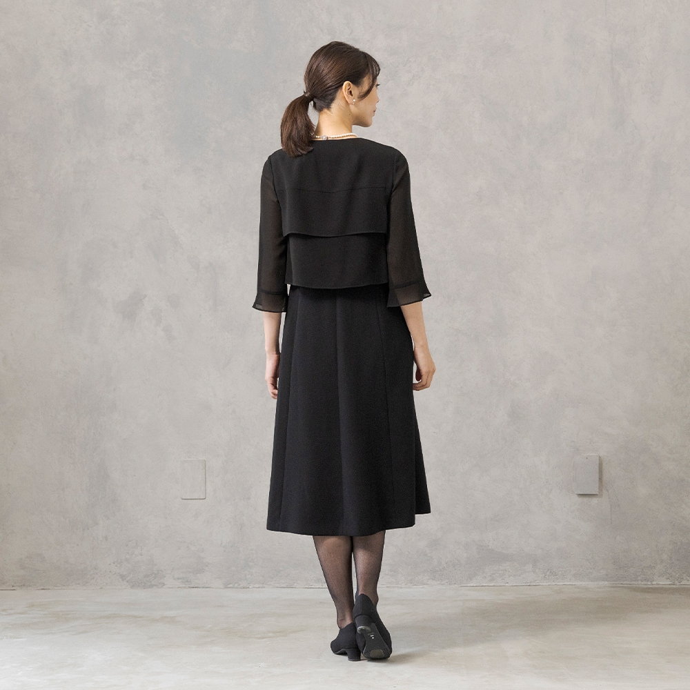 HIROMI YOSHIDA Black 1203420]ノーカラージャケット×シフォン