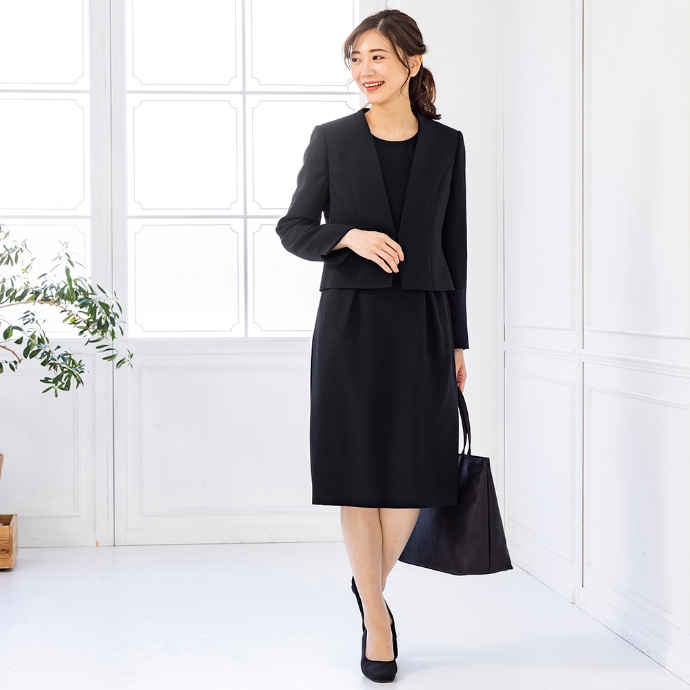 商品番号1003210]カラーレスジャケット×セットアップ風ワンピース