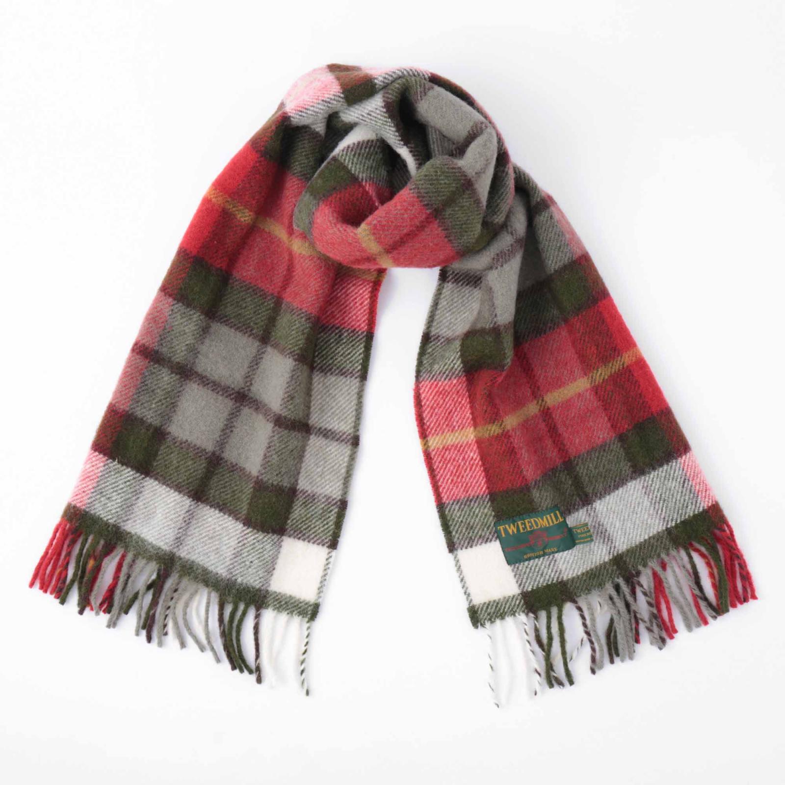 マフラーストール 48x183cm フォレストグリーン レッド チェック