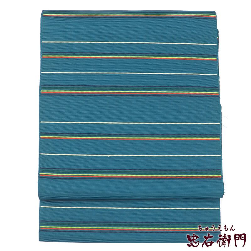 春一番の日に着たい色】【中古】 名古屋帯 正絹 八寸帯 六通柄 青緑