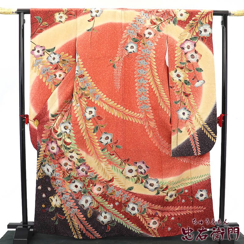 中古】 振袖 単品 販売 成人式 晴れ着 レディース 正絹 薄朱 辻が花