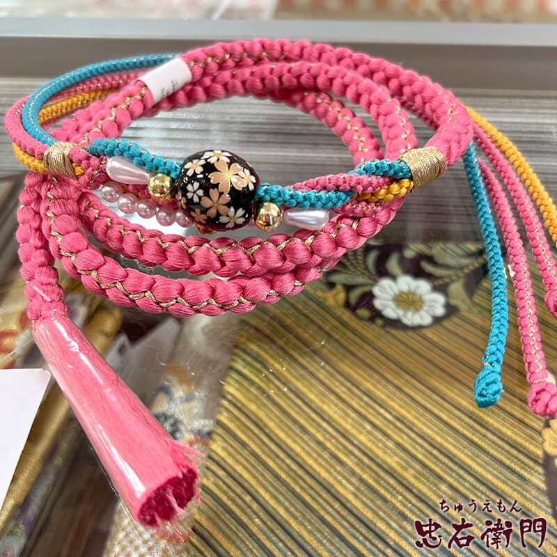 帯締め 振袖用 正絹 シルク ピンク 黄色 水色 成人式 振りそで 結婚式