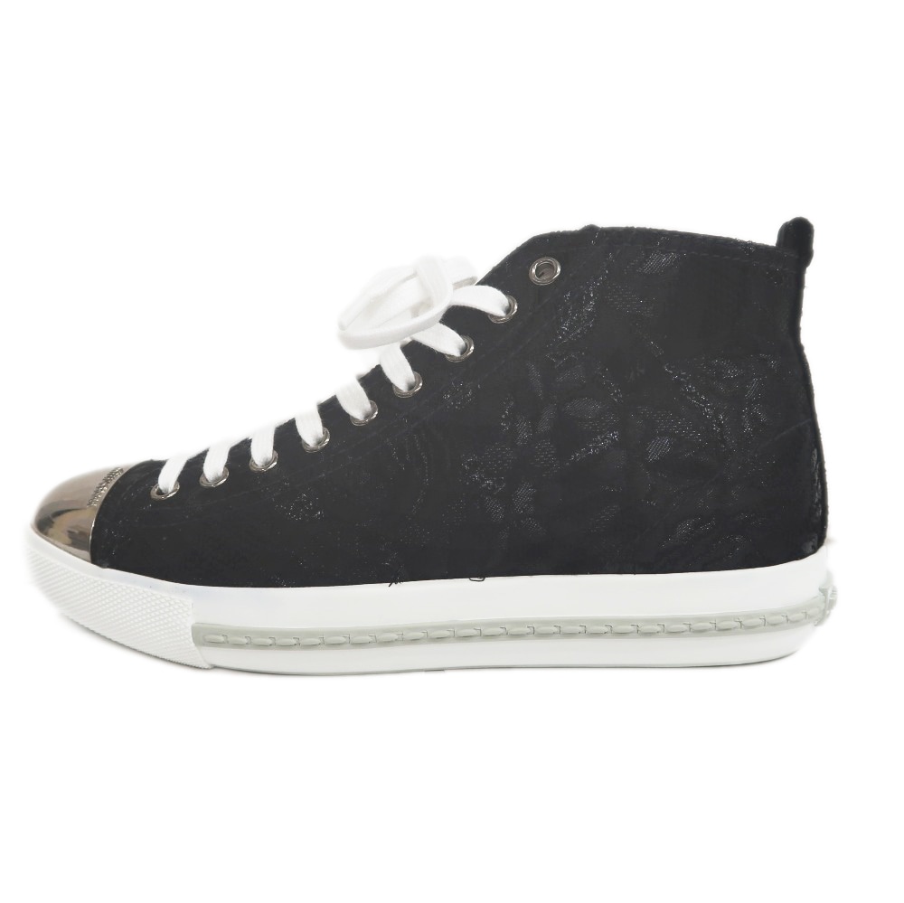 名東】【MIUMIU】ミュウミュウ ハイカットスニーカー 黒 ブラック 刺繍