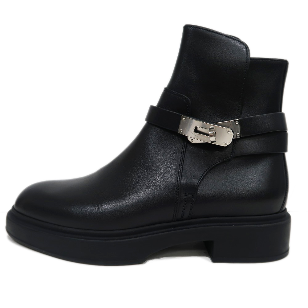 名東】【HERMES】エルメス ショートブーツ ジェフ 黒 ブラック