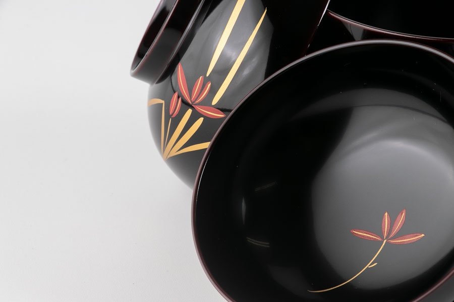 輪島塗 蘭蒔絵吸物椀 5客セット うるし工芸 米永 箱付 13372