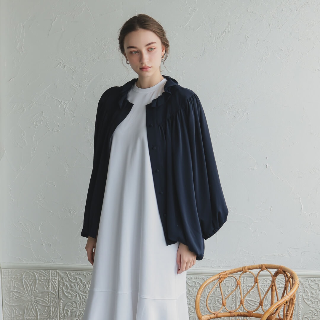 ギャザーフリルカラーブルゾン(NAVY) | すべての商品 | UN MINOU