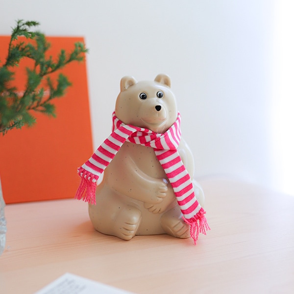 マフラー付き シロクマ 貯金箱 2024 ピンク ボーダー Polar Bear Money