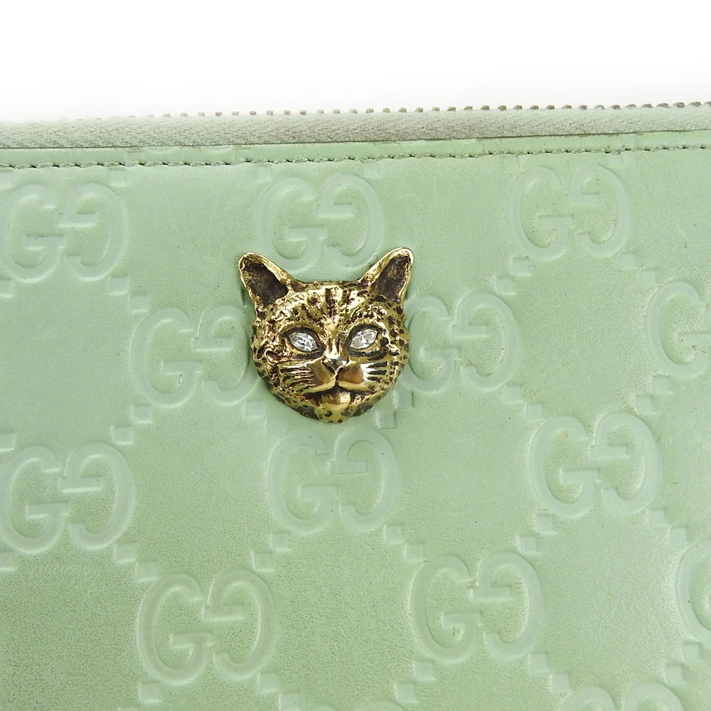 中古】 グッチ 長財布 ラウンドファスナー 548058 シマレザー ミント