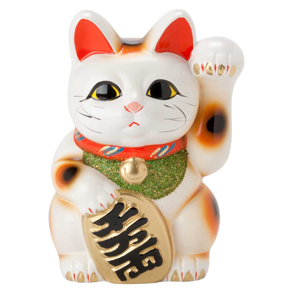 常滑焼 招き猫 4号小判白猫貯金箱 左手上げ (143-62-86) 愛知県の工芸