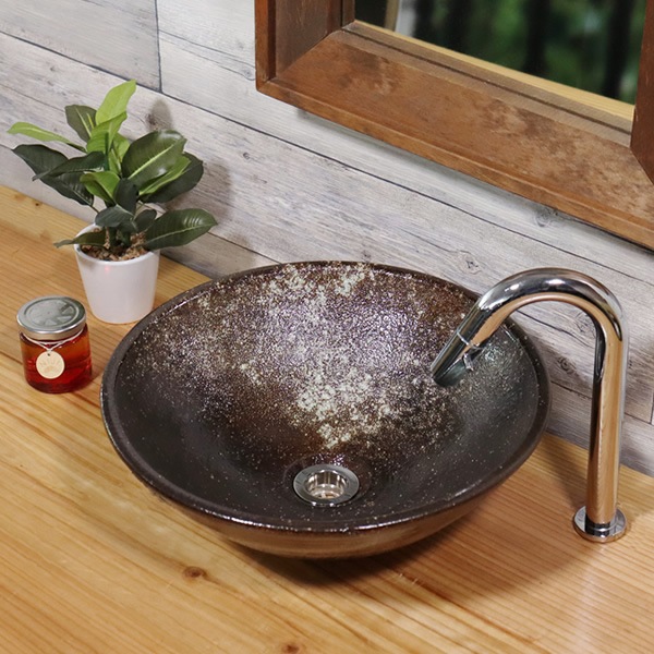 茶窯変手洗い鉢【小型サイズ】信楽焼き手洗器！陶器の手水鉢［tr-2203