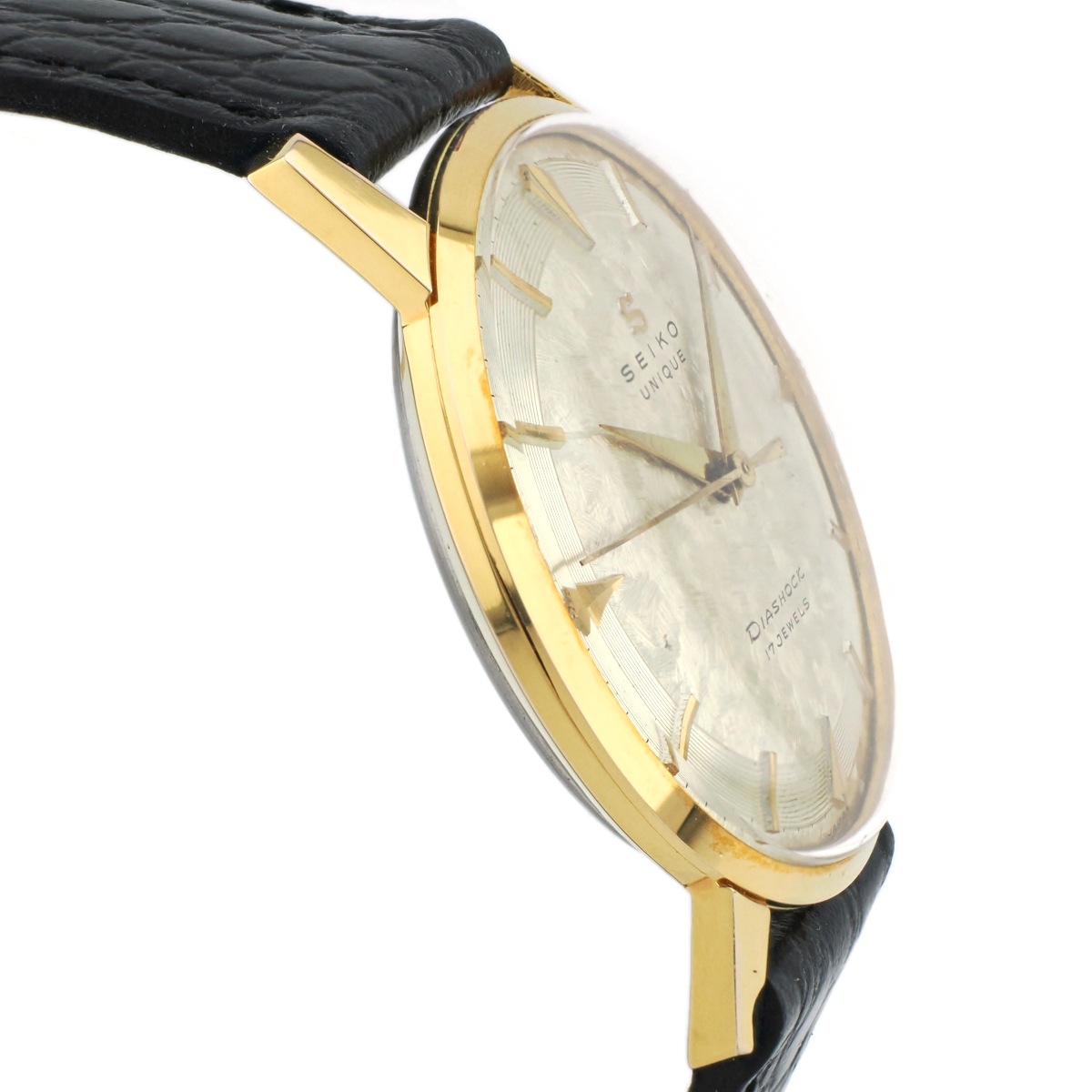 セイコー ユニーク Sマーク 槌目文字盤 J14106 金メッキケース 17石 手