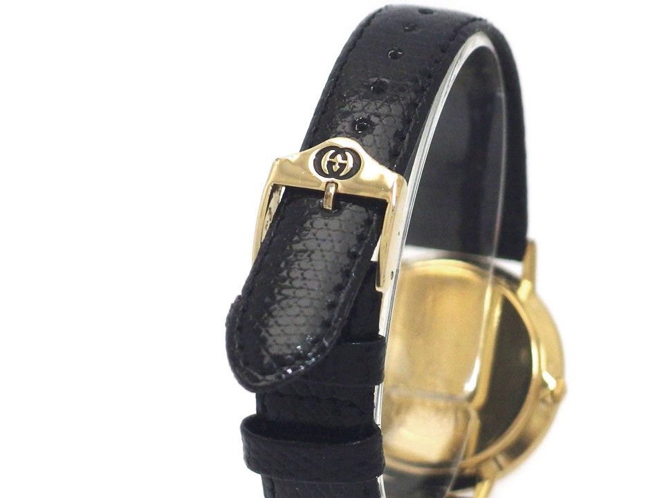 グッチ 3001M スイス製 メンズ 黒文字盤 GP クオーツ 1990年頃 USED Gucci