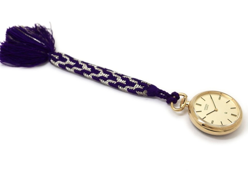 シチズン 懐中時計 29mm 和装用提げ時計 金銀象嵌 五枚笹紋 金メッキ