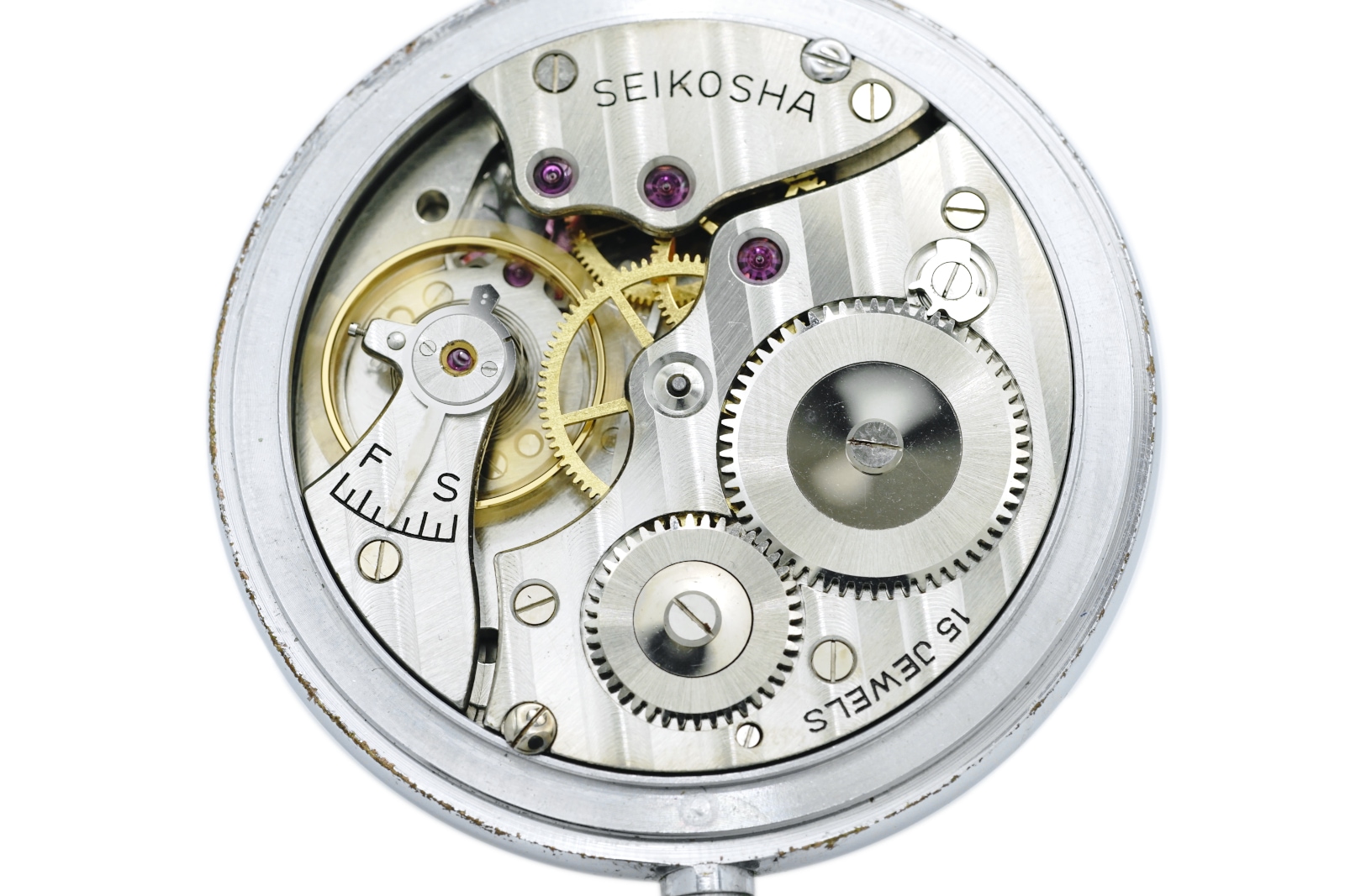 セイコー プレシジョン 懐中時計 青針 セコンドセッティング 鎖付き 15