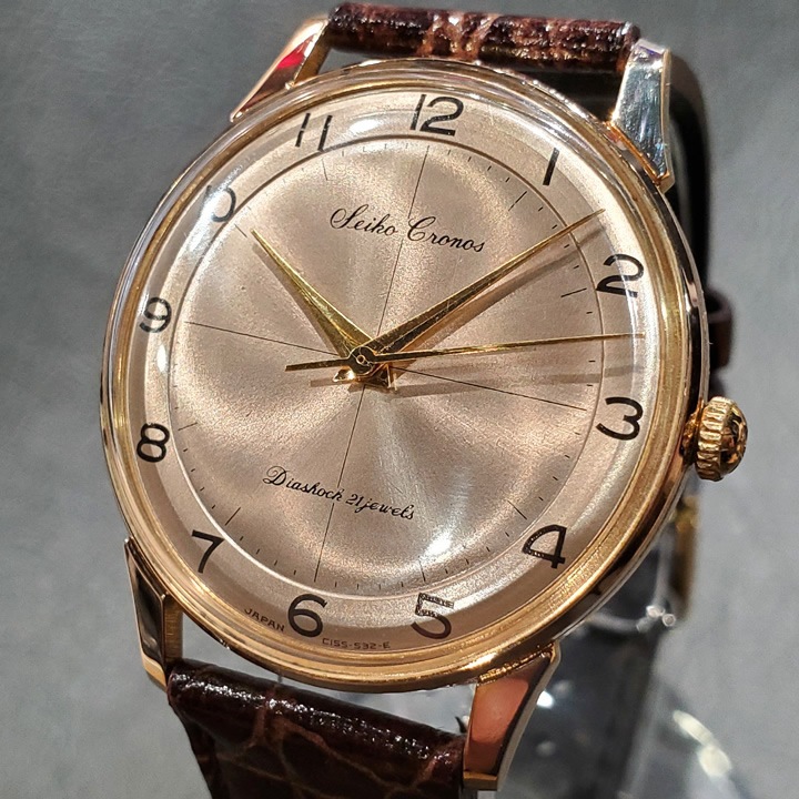 セイコー クロノス 15030D クロスライン 銅色文字盤 ケース金メッキ/裏
