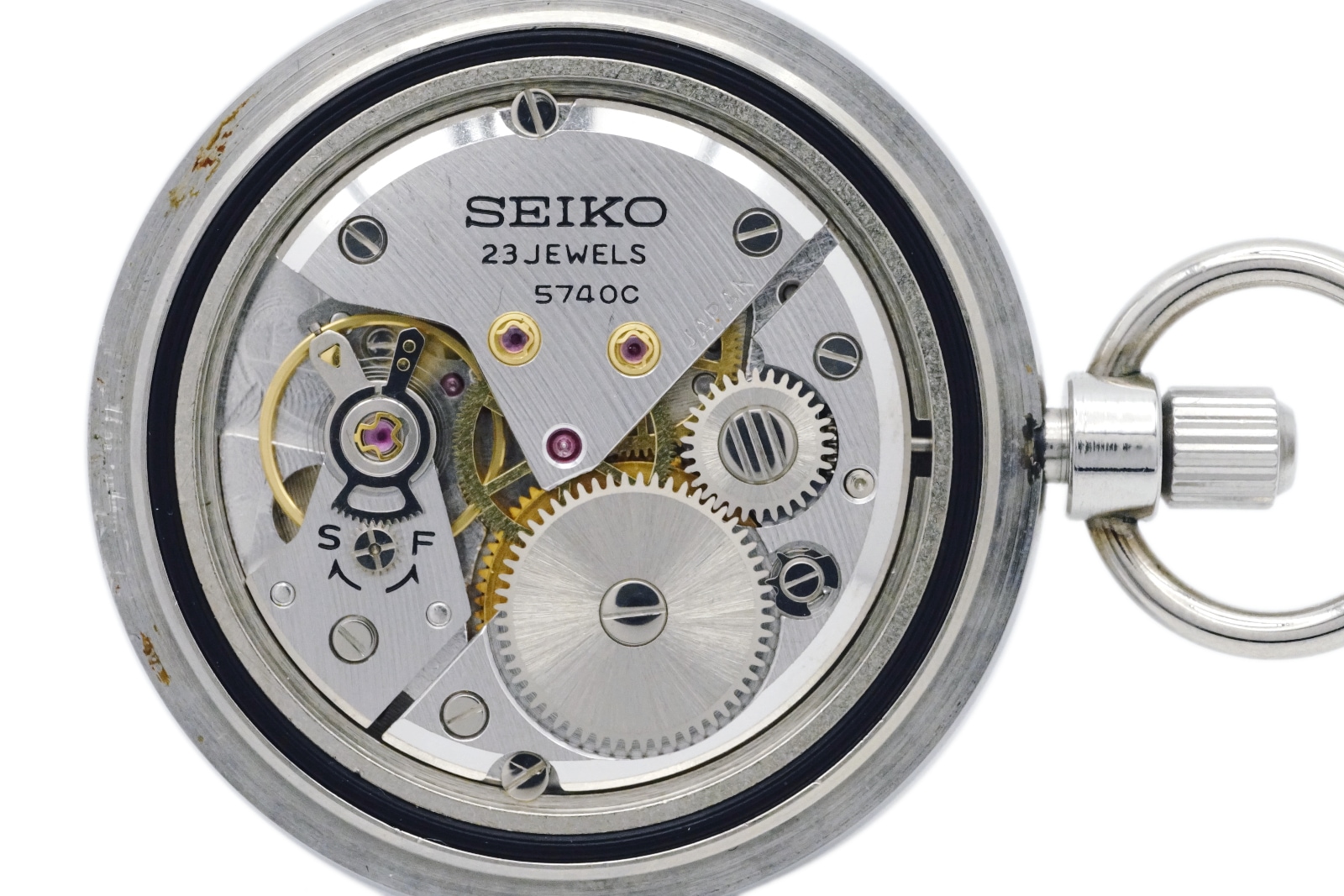 セイコー 懐中時計 5740-0080 ステンレス SEIKO革カバー付 10振動