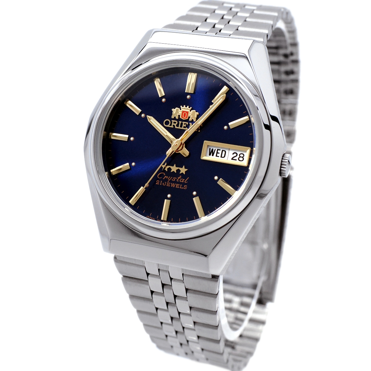 オリエント スリースター クリスタル SAB06006D8-B 青文字盤 日本製 逆