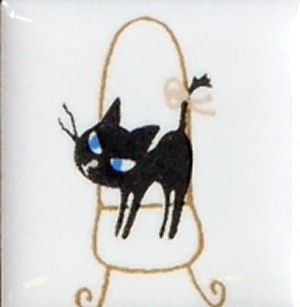 陶器】【タイル】【アニーブンキャッツ】 ピチタイル文字「イスとねこ