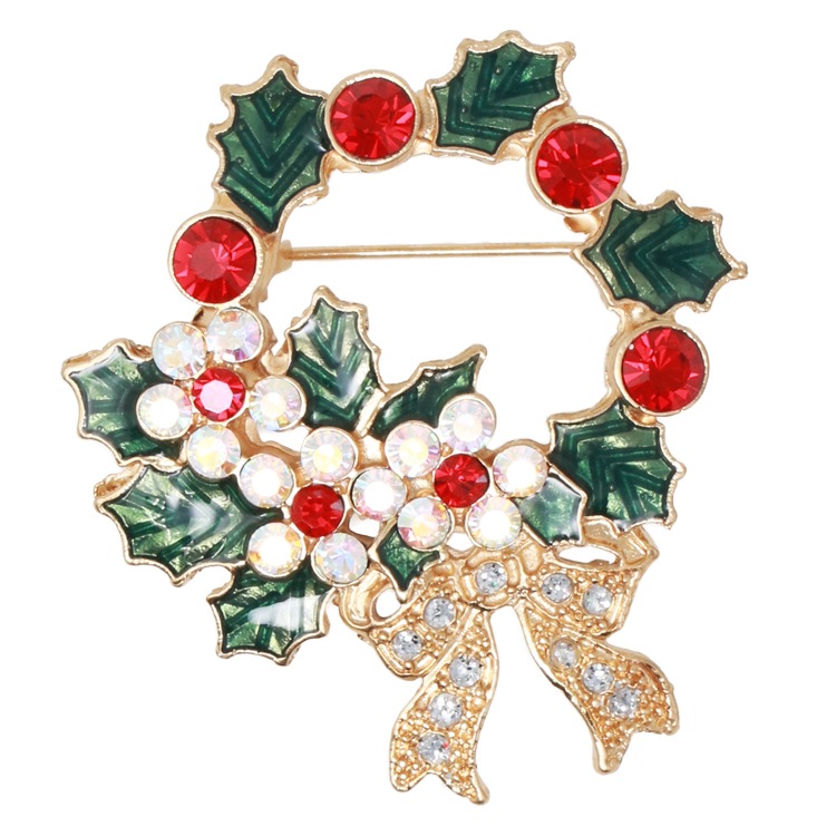 クリスマスブローチ ヒイラギリース （50655）（いのちのことば社