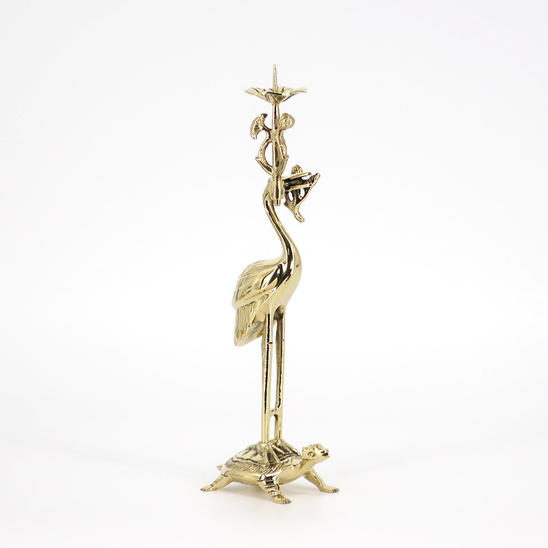 送料無料】国産仏具 鶴亀燭台 上彫火立(右) 磨き 2.5寸～4.5寸｜お仏壇