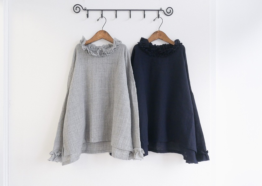 g)(グラム)＊ウールガーゼネックフリルボックスプルオーバー(2色