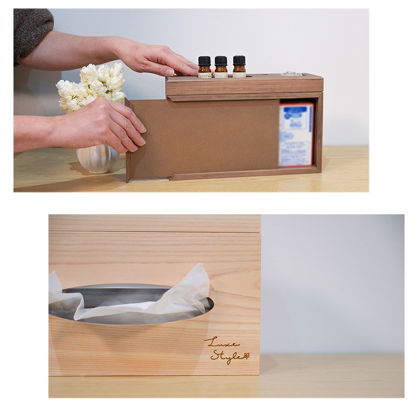 京都夢み屋【天然木ティッシュボックス アロマ＆スマホスタンド
