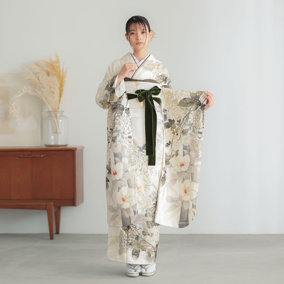 袋帯 薄水色 扇に花 西陣織 証紙番号2362 大光株式会社謹製 六通柄