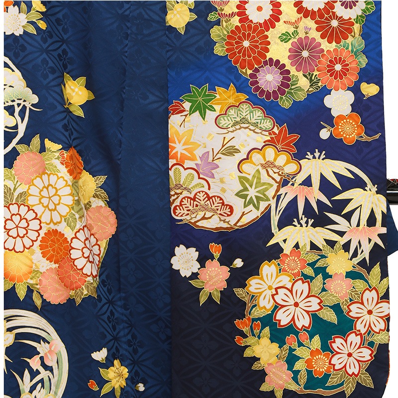 吉澤の友禅 紺 吉澤の本格型友禅 四君子（【振袖・袋帯・長襦袢の