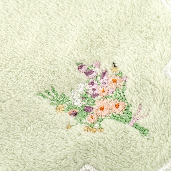 タオル 『ふわふわ刺しゅうハンカチ メロウブーケ ミント HKT-C3