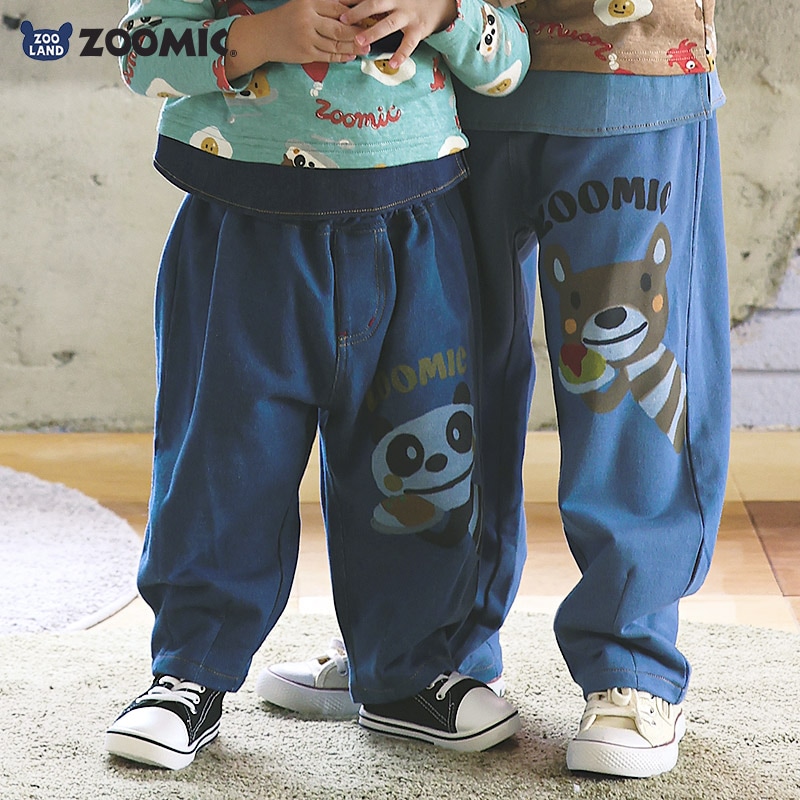 キッズ ロングパンツ 10分丈 男の子 女の子 ニットデニム 動物