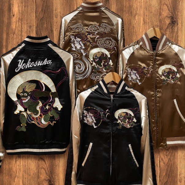 XLサイズ]両面刺繍 YOKOSUKA風神雷神柄スカジャン【MCハウスオリジナル