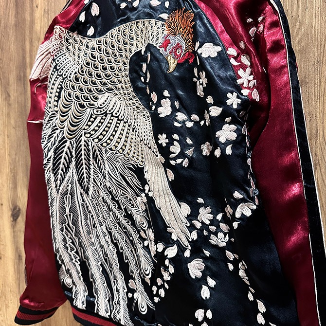 Sサイズ]桜鳳凰柄刺繍リバーシブルスカジャン【送料無料】｜和柄