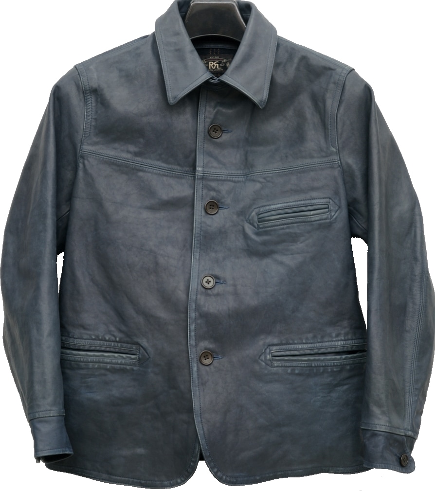 ダブルアールエル) RRL 本藍染め レザー ジャケット カーコート